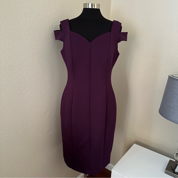 Calvin Klein Go Red Cold-Shoulder Plum Sheath Midi Dress Size 12 - Picture 3 of 12